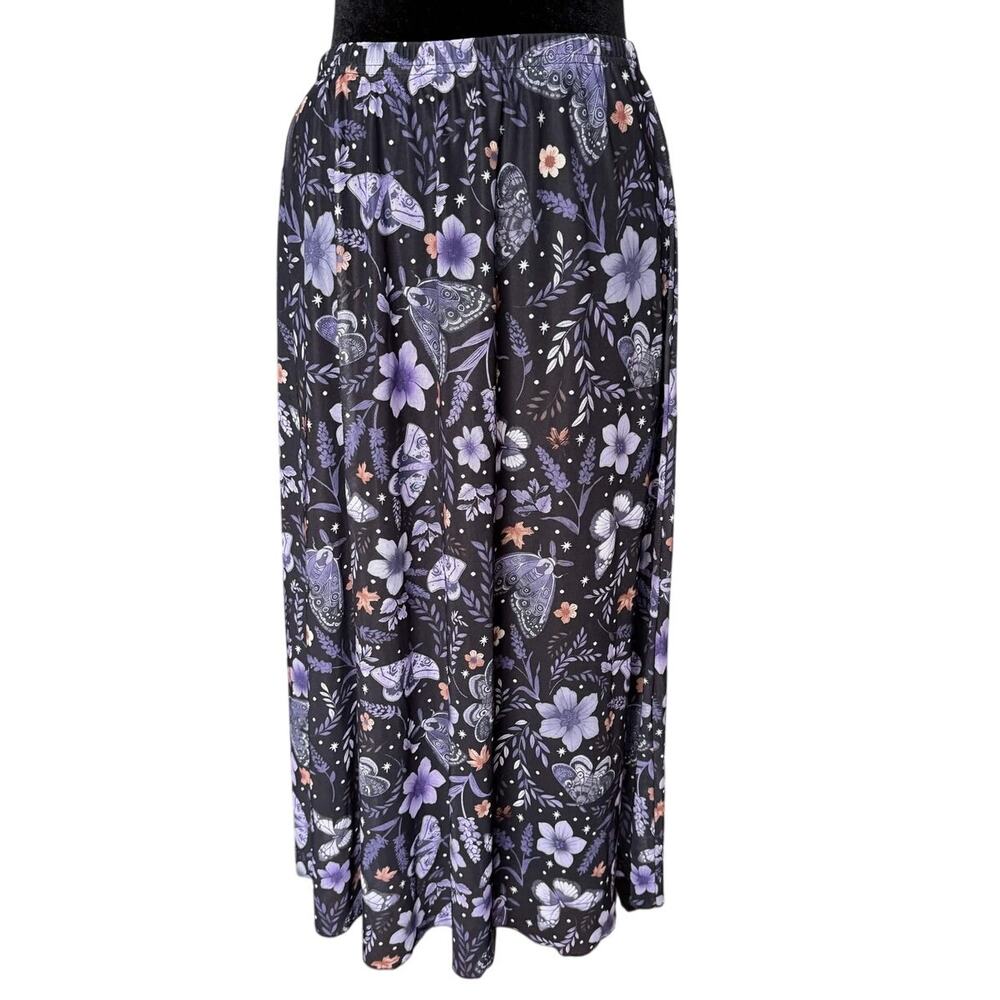 Unbranded Whimsigoth Purple Floral Moth Print Maxi Skirt Celestial Gothic Medium